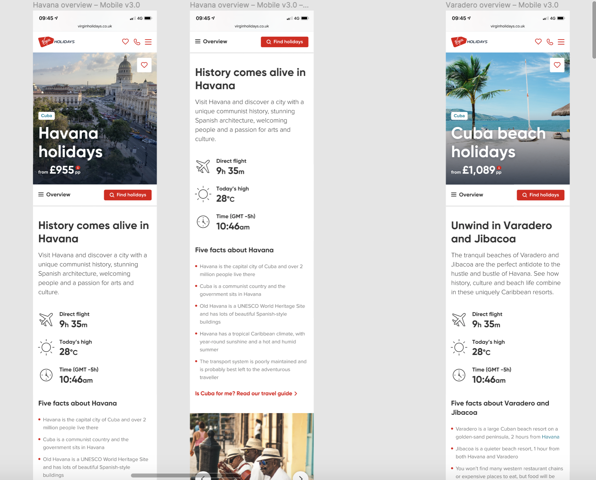 Destination content for Havana and Varadero, Cuba